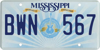 MS license plate BWN567