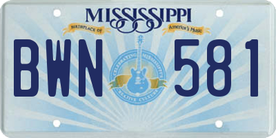 MS license plate BWN581