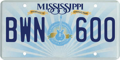 MS license plate BWN600