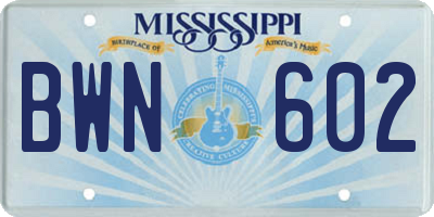 MS license plate BWN602