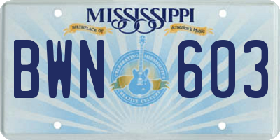 MS license plate BWN603