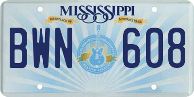 MS license plate BWN608