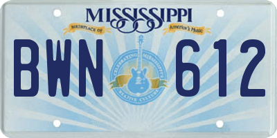 MS license plate BWN612