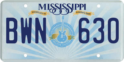 MS license plate BWN630