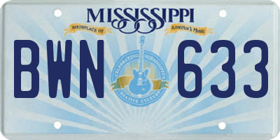 MS license plate BWN633