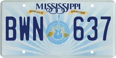 MS license plate BWN637