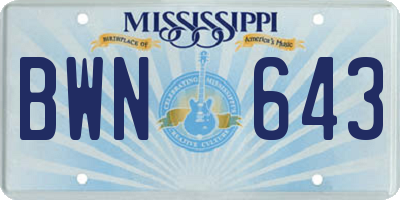 MS license plate BWN643