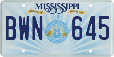MS license plate BWN645