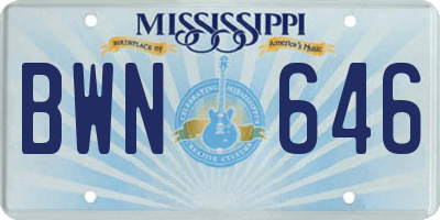 MS license plate BWN646