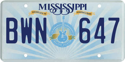 MS license plate BWN647