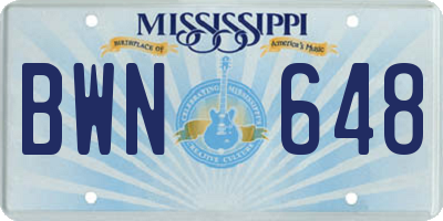 MS license plate BWN648