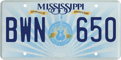 MS license plate BWN650