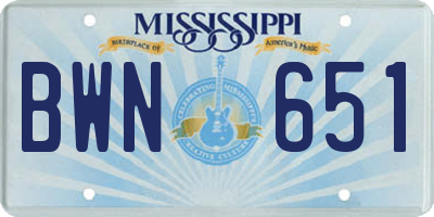 MS license plate BWN651
