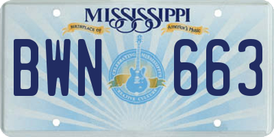MS license plate BWN663