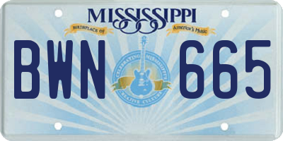 MS license plate BWN665