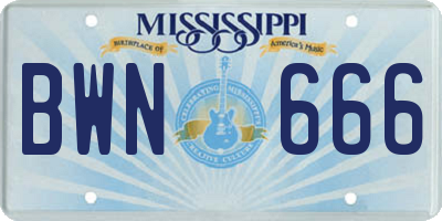MS license plate BWN666