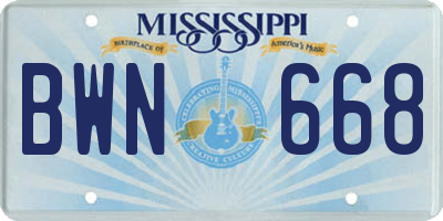 MS license plate BWN668