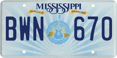 MS license plate BWN670