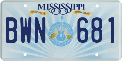 MS license plate BWN681