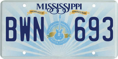 MS license plate BWN693