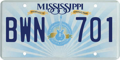 MS license plate BWN701