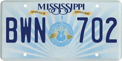 MS license plate BWN702