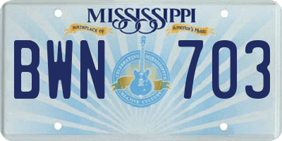 MS license plate BWN703