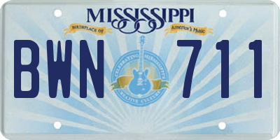 MS license plate BWN711
