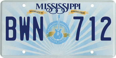 MS license plate BWN712