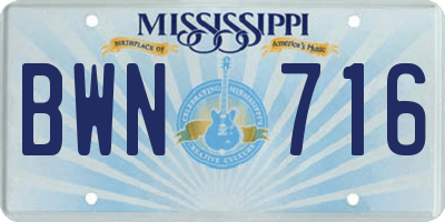 MS license plate BWN716