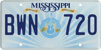 MS license plate BWN720