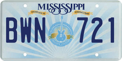 MS license plate BWN721