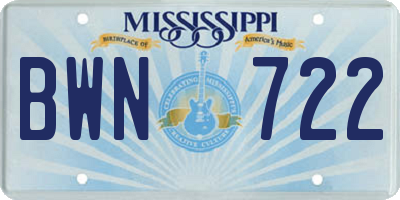 MS license plate BWN722