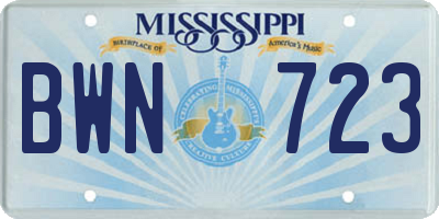 MS license plate BWN723