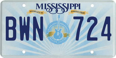 MS license plate BWN724