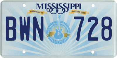 MS license plate BWN728