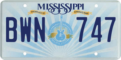 MS license plate BWN747