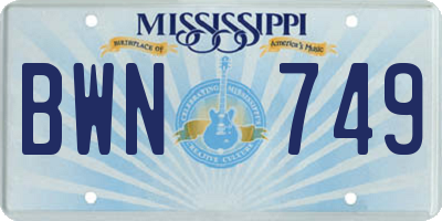 MS license plate BWN749