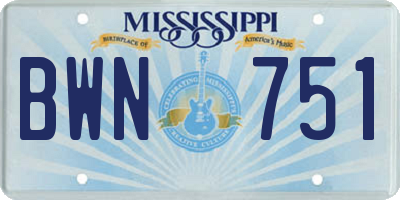 MS license plate BWN751