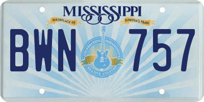 MS license plate BWN757