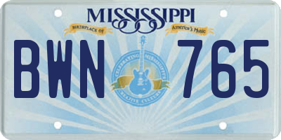 MS license plate BWN765