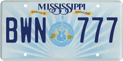 MS license plate BWN777