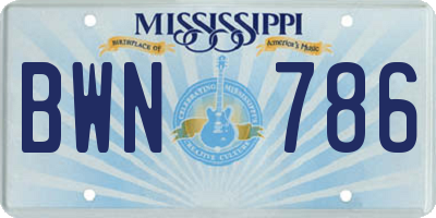 MS license plate BWN786