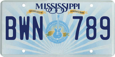 MS license plate BWN789