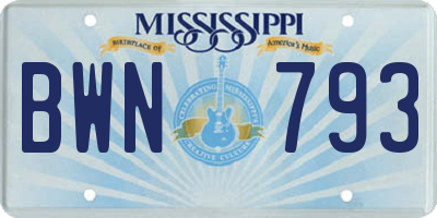 MS license plate BWN793