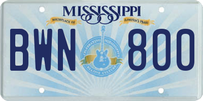 MS license plate BWN800