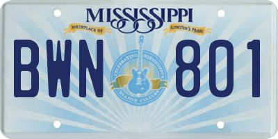 MS license plate BWN801