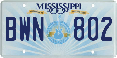 MS license plate BWN802