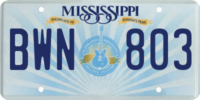 MS license plate BWN803