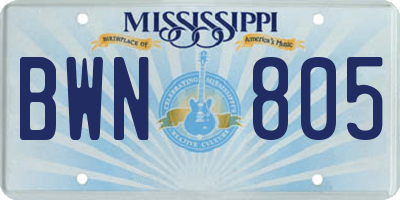 MS license plate BWN805